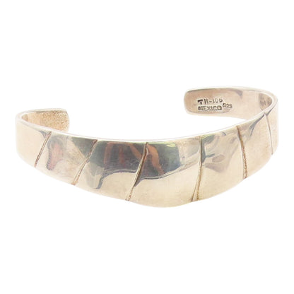 925 Sterling Silver Vintage Bracelet MEXICO Modernist Tapered Wave Cuff  BT12149