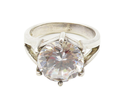 925 Sterling Silver  Prong Set Cubic Zirconia Cocktail Ring Sz 6  RG15356