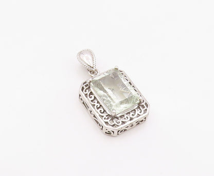 925 Sterling Silver Vintage Pendant Green Amethyst Carved Holy Cross  PT26337