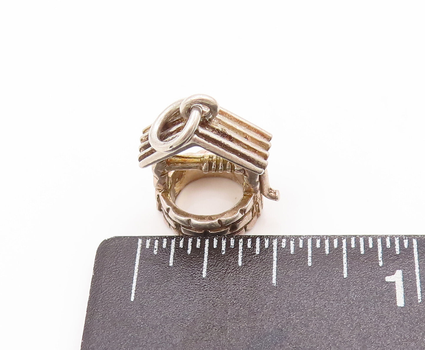 925 Sterling Silver Vintage Pendant Solid 3D Carved  Water Well Charm  PT23043