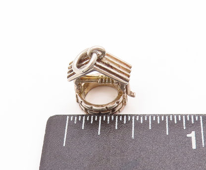 925 Sterling Silver Vintage Pendant Solid 3D Carved  Water Well Charm  PT23043