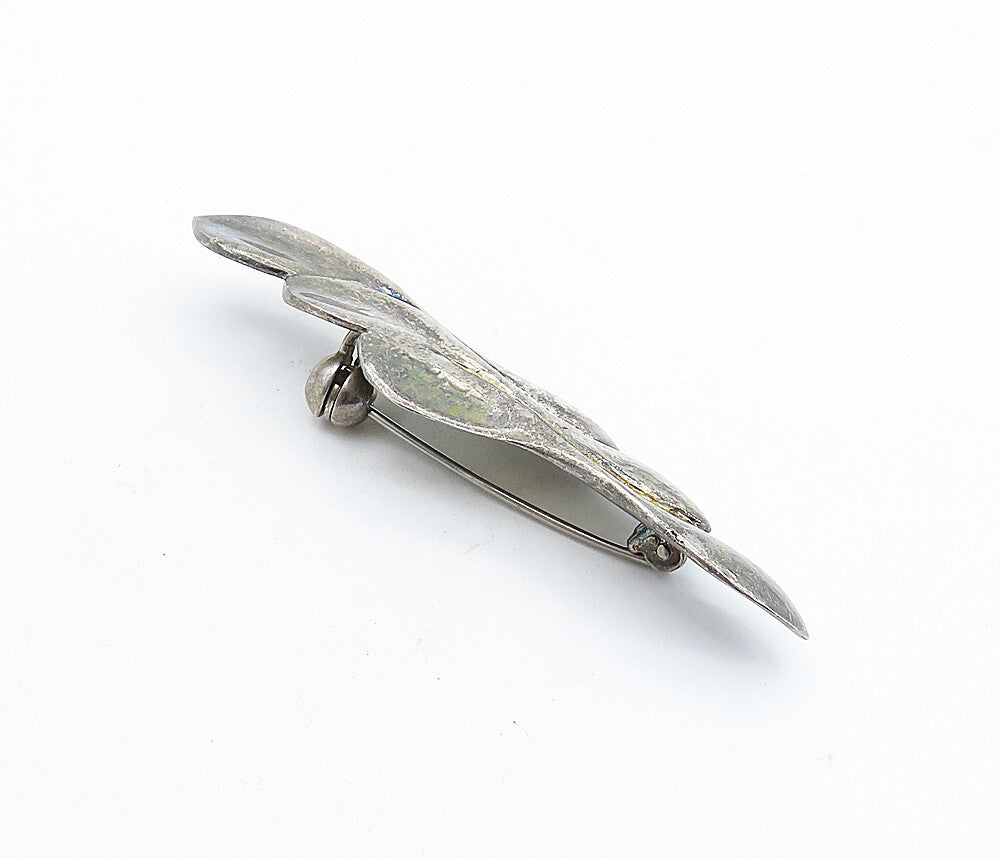 925 Sterling Silver  Vintage Smooth Oxidized Sculpted Brooch Pin  BP2129