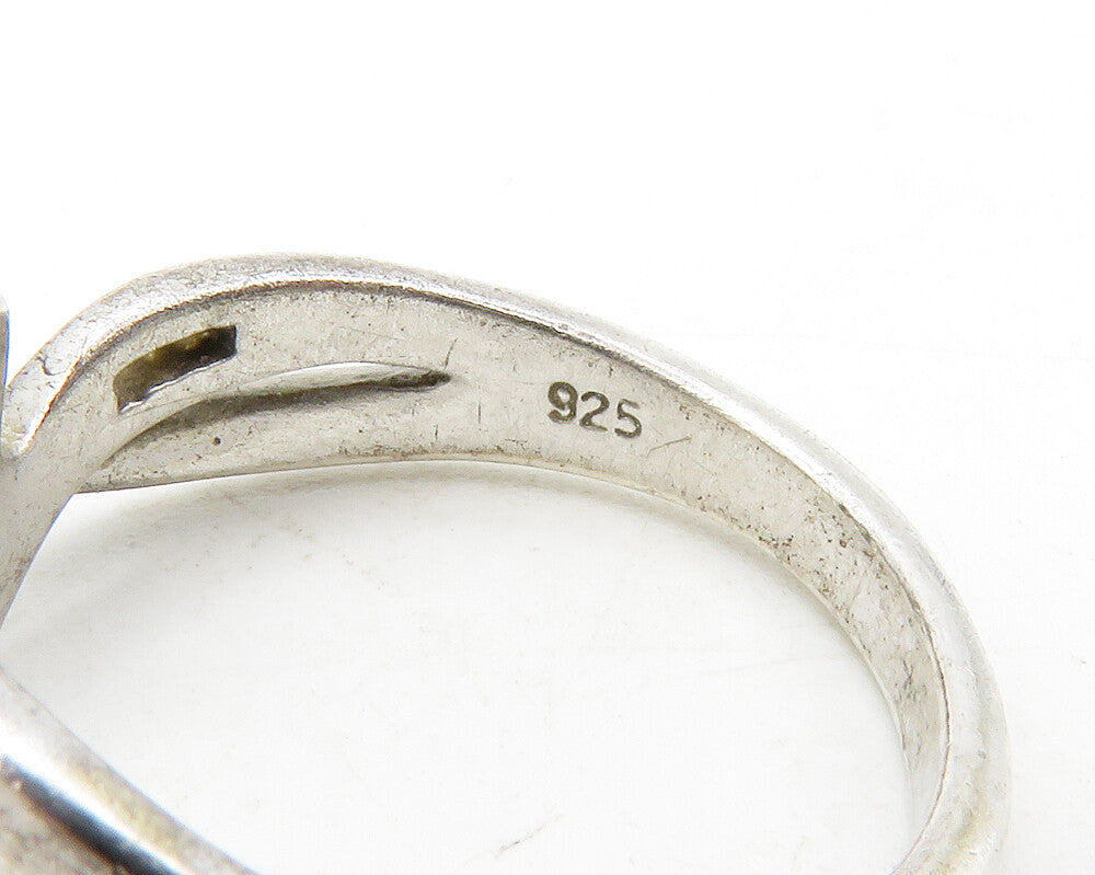 925 Sterling Silver  Vintage Genuine Diamonds Ribbon Band Ring Sz 7  RG13369