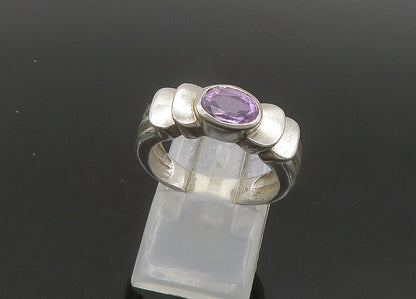 925 Sterling Silver  Vintage Faceted Amethyst Ribbed Band Ring Sz 7  RG21923