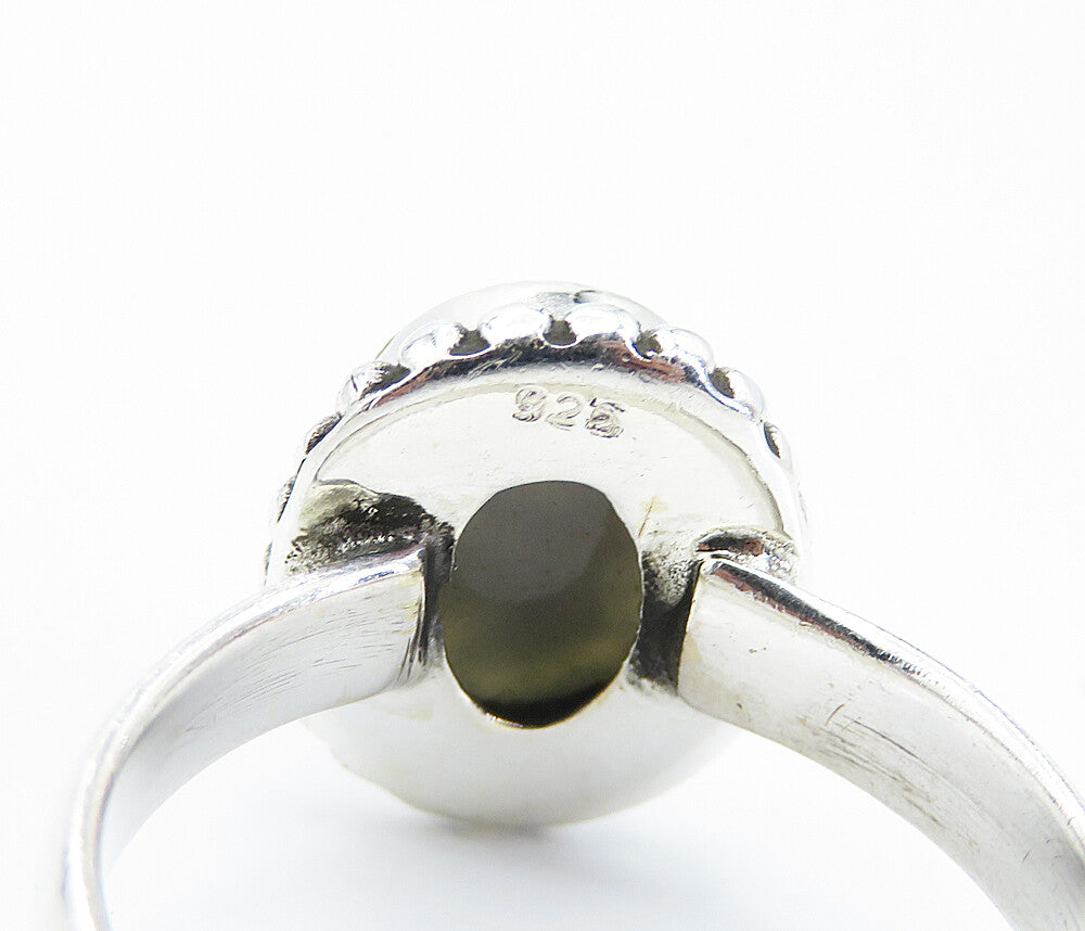 925 Sterling Silver  Druzy Stone Fluted Trim Shiny Band Ring Sz 7  RG8234