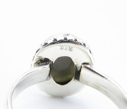 925 Sterling Silver  Druzy Stone Fluted Trim Shiny Band Ring Sz 7  RG8234