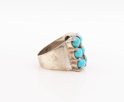 925 Sterling Silver Vintage Ring Cabochon Oval Blue Turquoise  Sz 8  RG29441