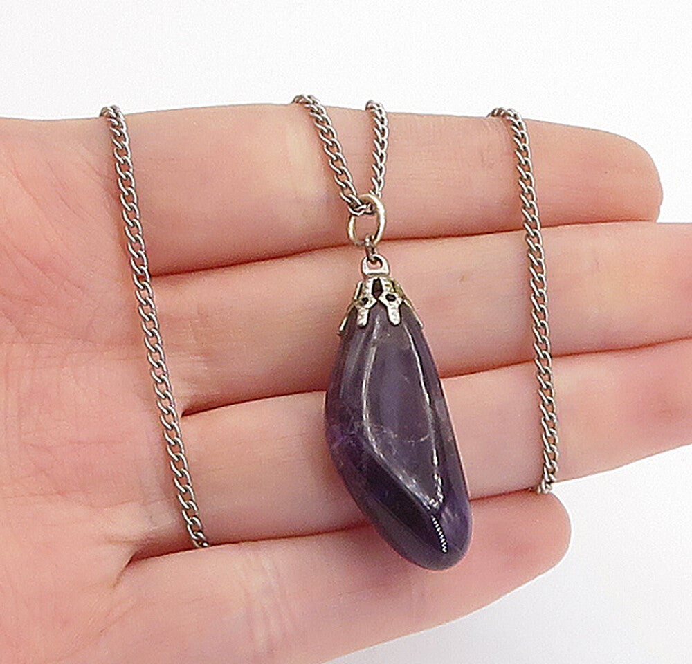925 Sterling Silver  Vintage Amethyst Petite Curb Link Chain Necklace  NE1088
