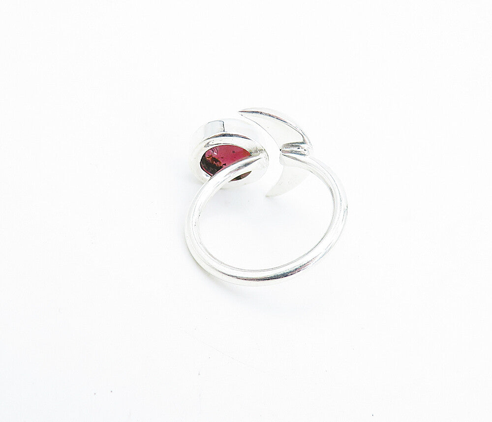 925 Sterling Silver  Cabochon Cut Topaz Crescent Moon Band Ring Sz 4.5  RG7937