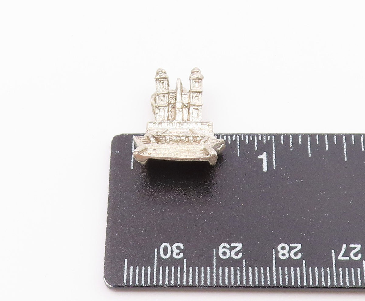 925 Sterling Silver  Vintage Shiny Petite Building Drop Pendant  PT17897