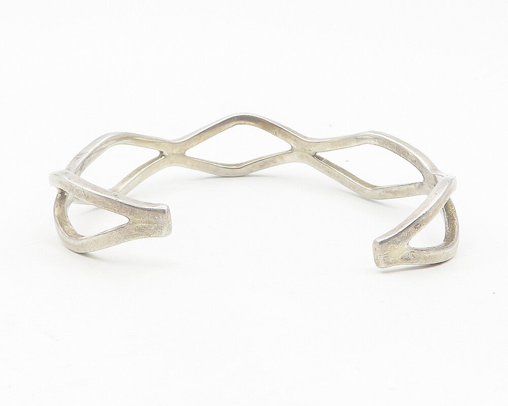 MEXICO 925 Sterling Silver  Vintage Open Diamond Shape Cuff Bracelet  BT4632