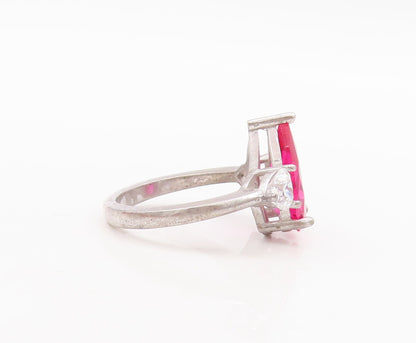 925 Sterling Silver Vintage Ring Drop Cut Pink & White Heart CZ  Sz 7  RG29606