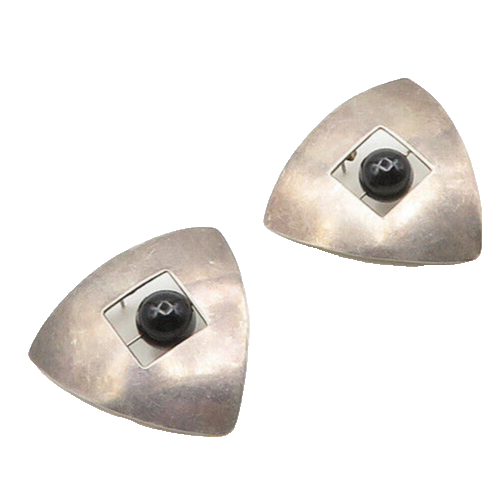 925 Sterling Silver  Vintage Black Onyx Modernist Drop Earrings  EG9391