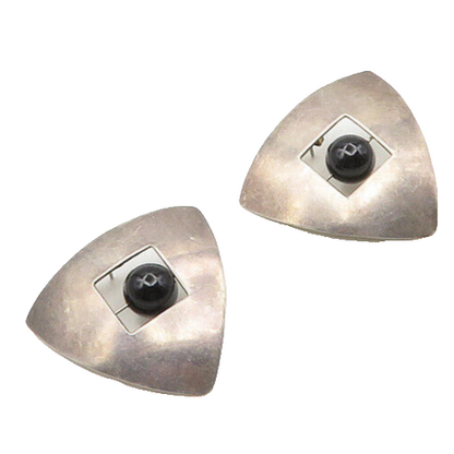 925 Sterling Silver  Vintage Black Onyx Modernist Drop Earrings  EG9391