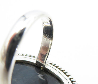 925 Sterling Silver  Black Agate Shiny Oval Twist Cocktail Ring Sz 9.5  RG7987