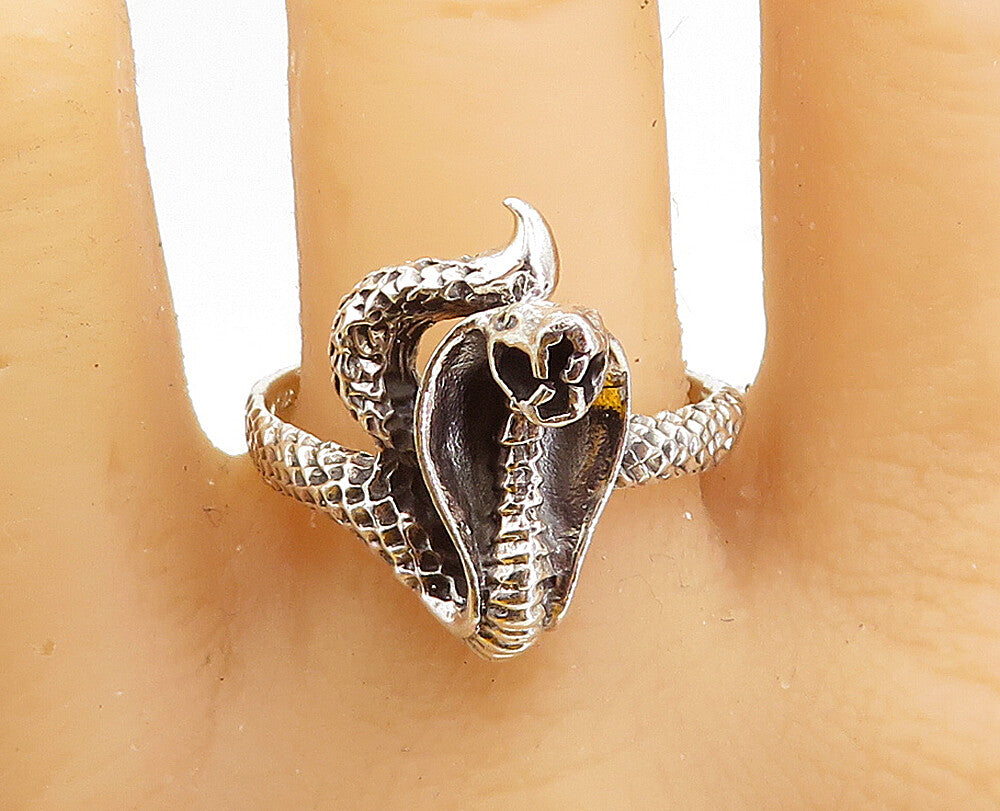 925 Sterling Silver  Vintage Cobra Snake Motif Large Band Ring Sz 13  RG7426