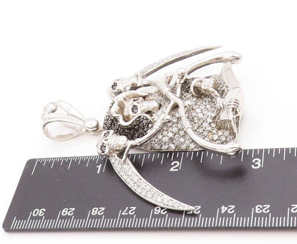 925 Sterling Silver Vintage Pendant Sparkling CZ Clustered Grim Reaper  PT25079