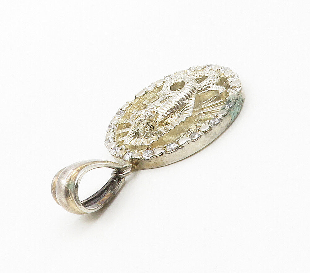 925 Sterling Silver  Vintage Cubic Zirconia Cobra Snake Round Pendant  PT11952