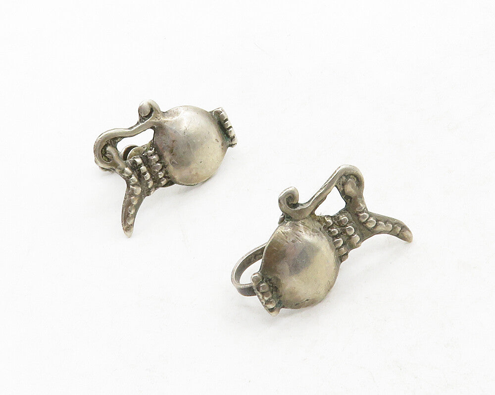 MEXICO 925 Sterling Silver  Vintage Antique Pitcher Non Pierce Earrings EG6648
