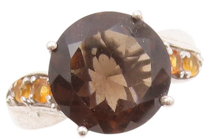 925 Sterling Silver Vintage Ring Swirled Gemstone Band Smoky Quartz Sz 7 RG31832