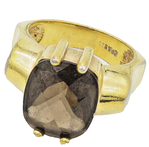 DAVID SIGAL 925 Silver  Smoky Topaz Gold Plated Cocktail Ring Sz 8.5  RG17400