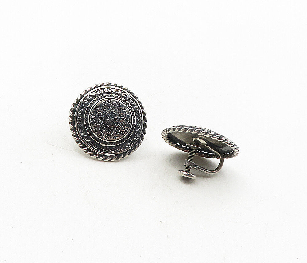 CARL ART 925 Silver  Vintage Swirl Pattern Non Pierce Screw Earrings  EG4870