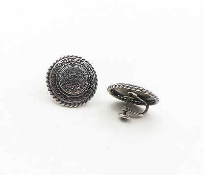 CARL ART 925 Silver  Vintage Swirl Pattern Non Pierce Screw Earrings  EG4870