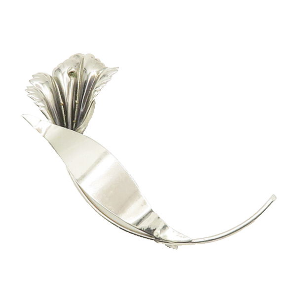 925 Sterling Silver  Vintage Shiny Sculpted Flower Motif Brooch Pin  BP7456
