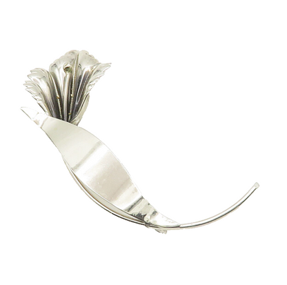 925 Sterling Silver  Vintage Shiny Sculpted Flower Motif Brooch Pin  BP7456