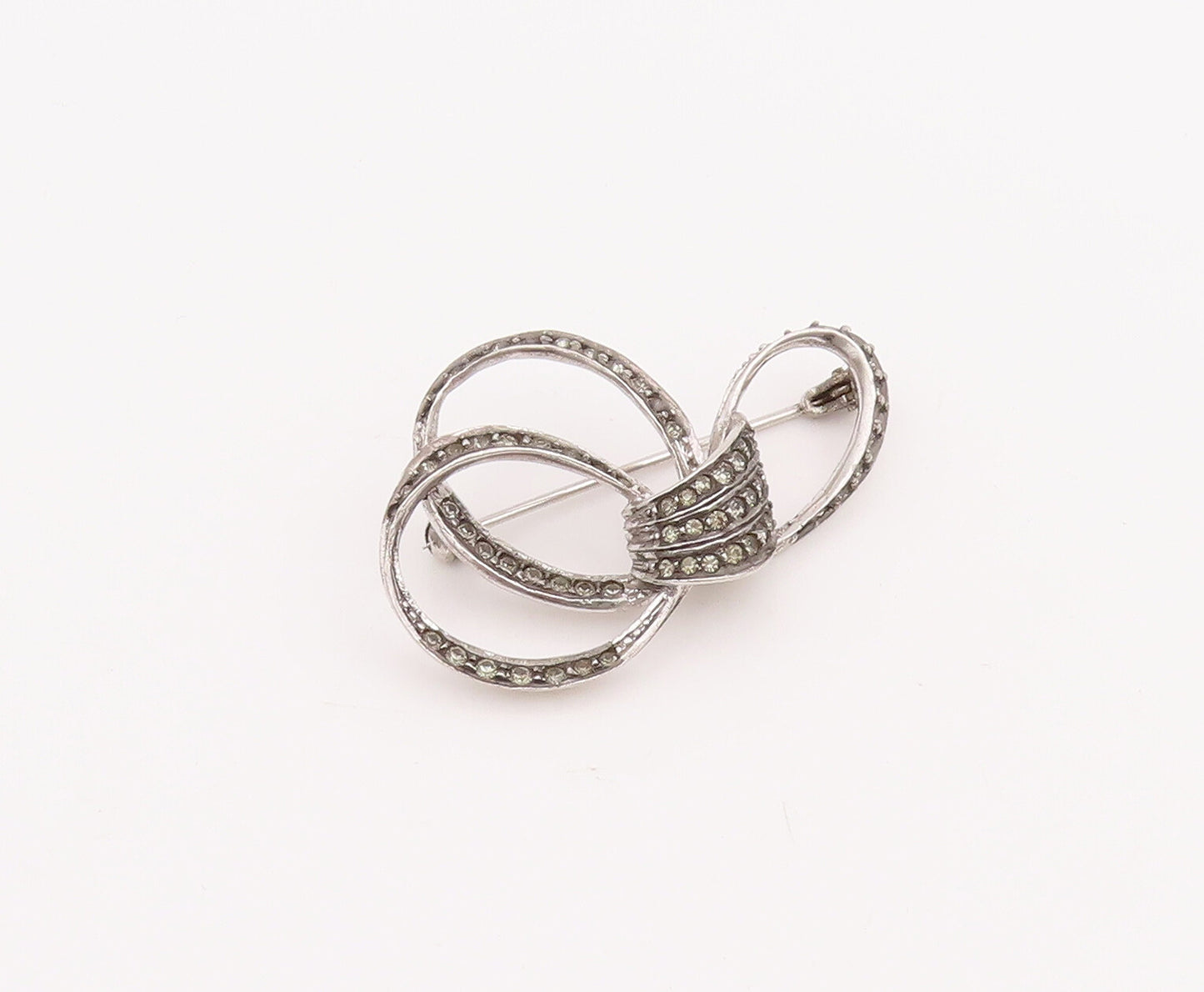 925 Sterling Silver Vintage Brooch Pin Modernist Loop Design Inlay Topaz BP11004