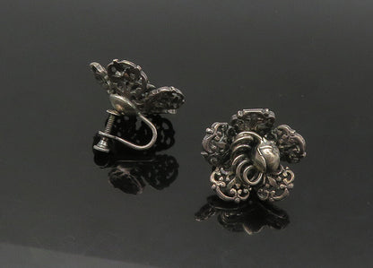 925 Sterling Silver  Vintage Antique Flower Motif Non Pierce Earrings  EG10819