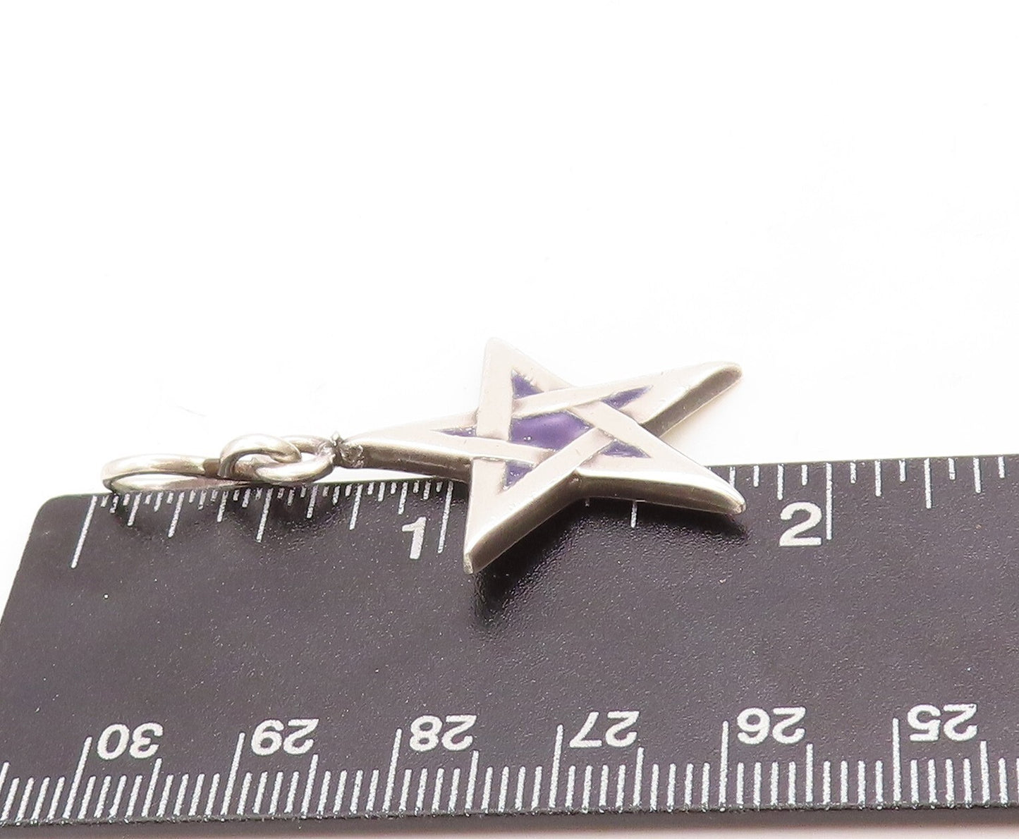 925 Sterling Silver Vintage Pendant Solid Enameled Cutout Star  PT23807