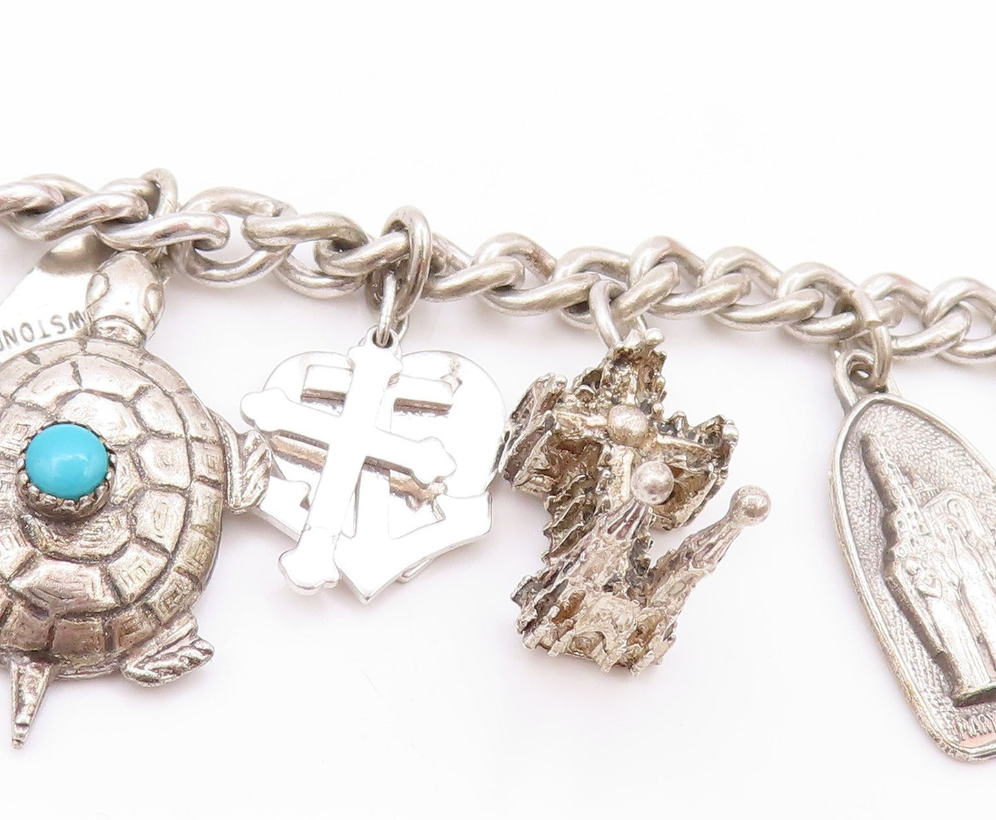 925 Sterling Silver Vintage Bracelet Ocean Life Dangling Larimar Charms  BT11276