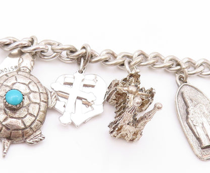 925 Sterling Silver Vintage Bracelet Ocean Life Dangling Larimar Charms  BT11276
