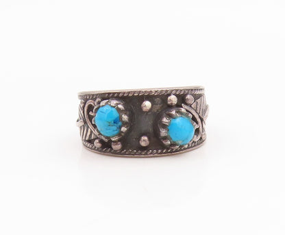 925 Sterling Silver Vintage Ring NAVAJO Turquoise leaf Motif Band  Sz 5  RG35331