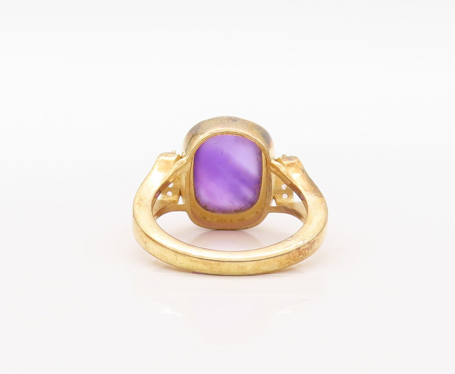 925 Sterling Silver Vintage Ring Gold Plated Cabochon Amethyst & CZ Sz 7 RG30803