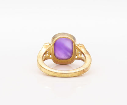 925 Sterling Silver Vintage Ring Gold Plated Cabochon Amethyst & CZ Sz 7 RG30803