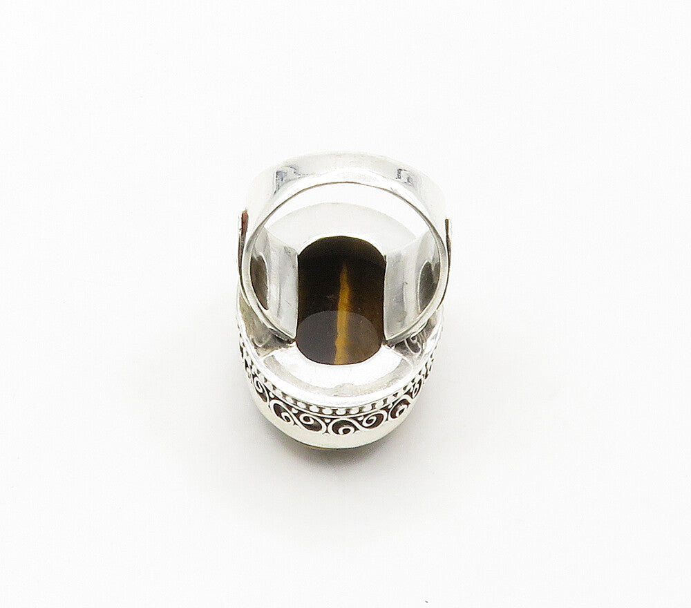925 Sterling Silver  Cabochon Tiger's Eye Swirl Cocktail Ring Sz 9.5  RG16388