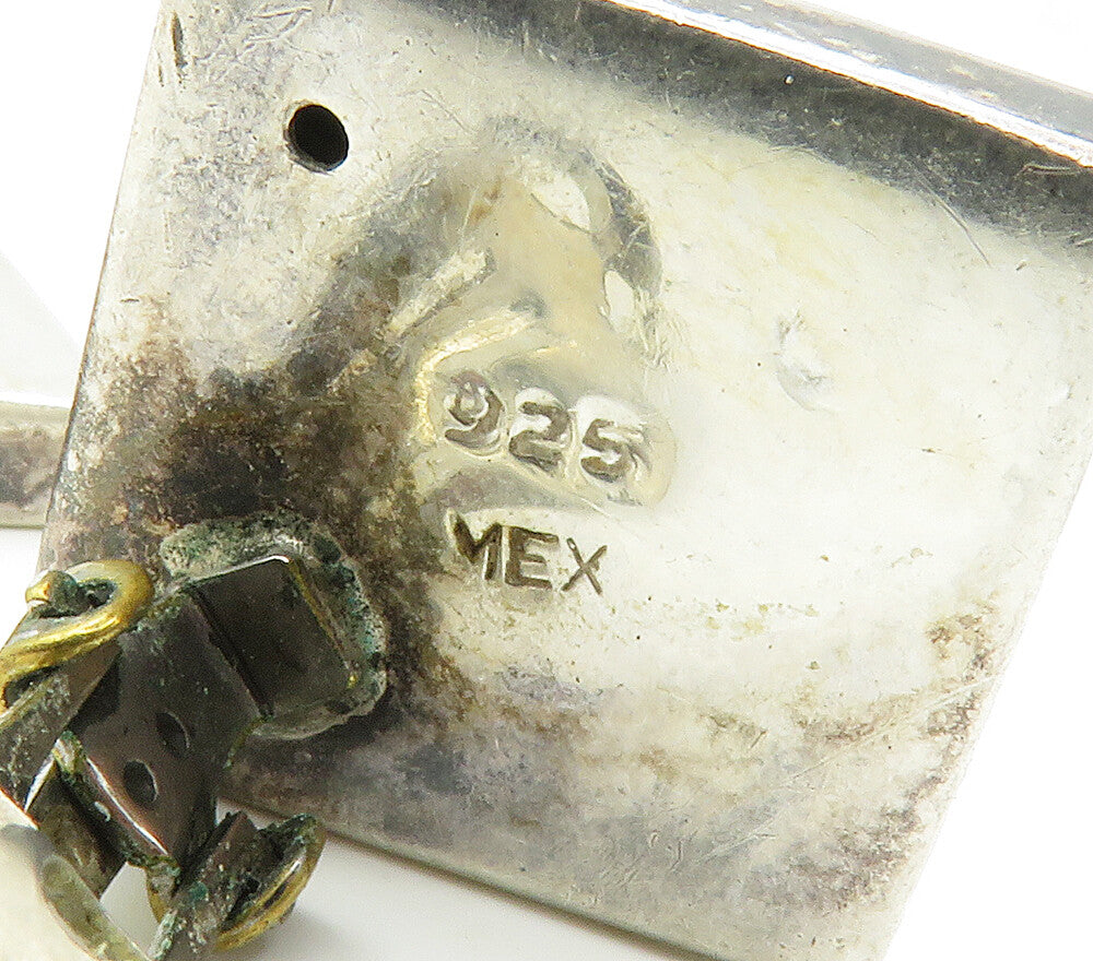 MEXICO 925 Silver  Vintage Minimalist Square Non Pierce Drop Earrings  EG7648