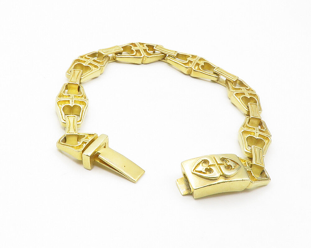 925 Sterling Silver  Vintage Shiny Gold Plated Heart Chain Bracelet  BT5366