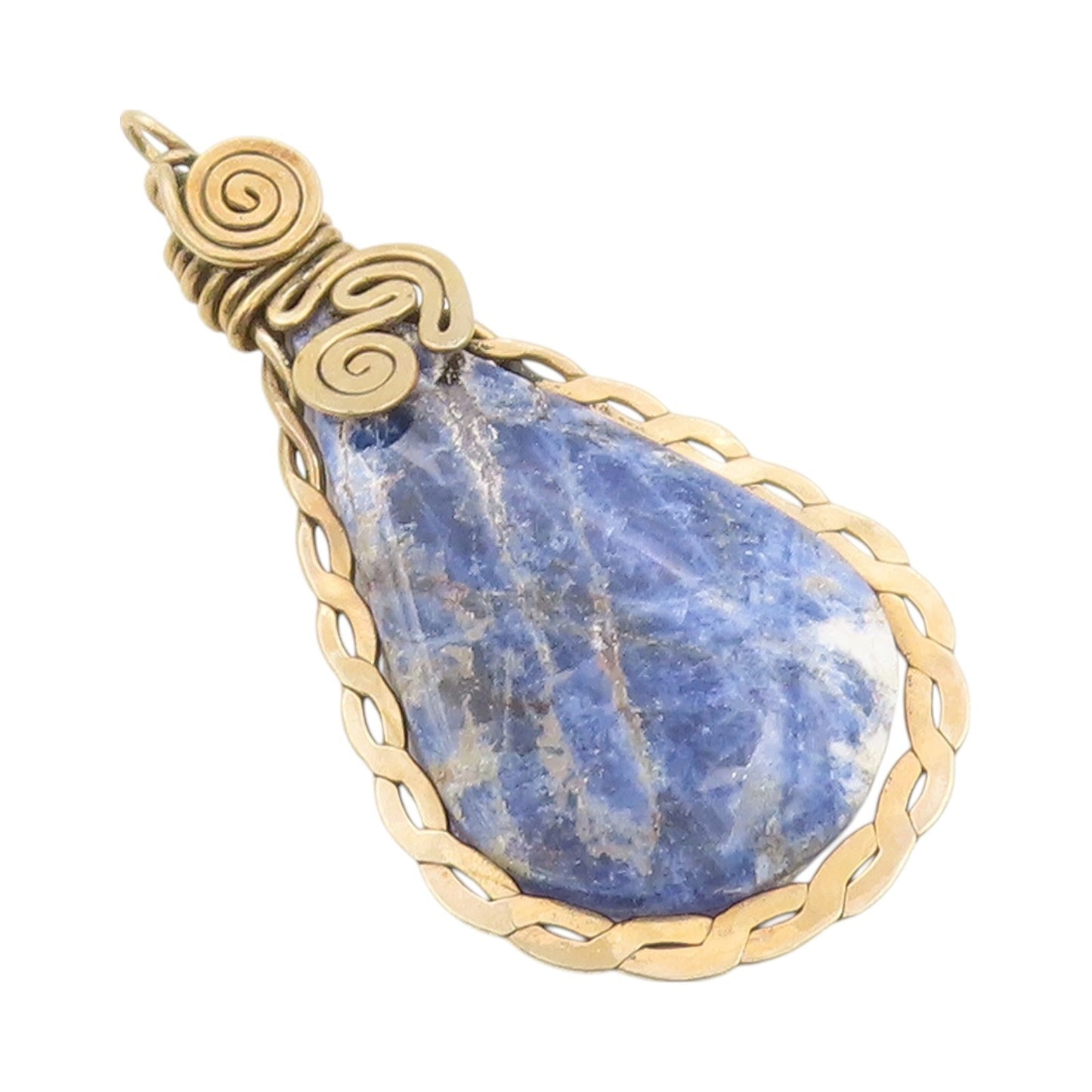 925 Sterling Silver Vintage Pendant Gold Plated Sodalite Metalwork Bulb  PT24087