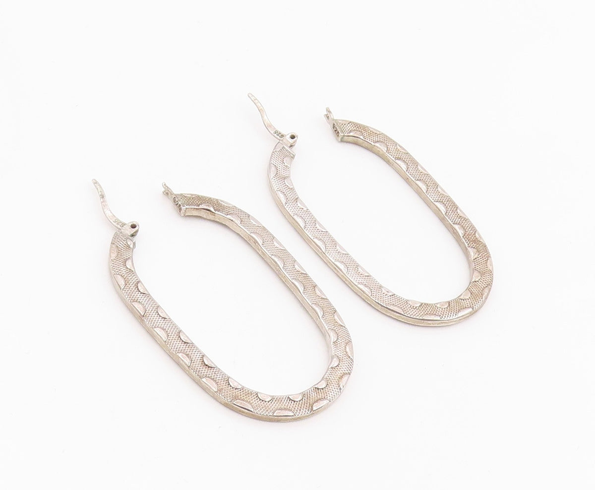 925 Sterling Silver Vintage Earrings Modernist Textured Oval Hoops  EG14258