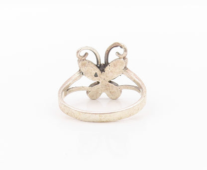 925 Sterling Silver Vintage Ring Mother Of Pearls Inlay Butterfly  SZ 8  RG32278