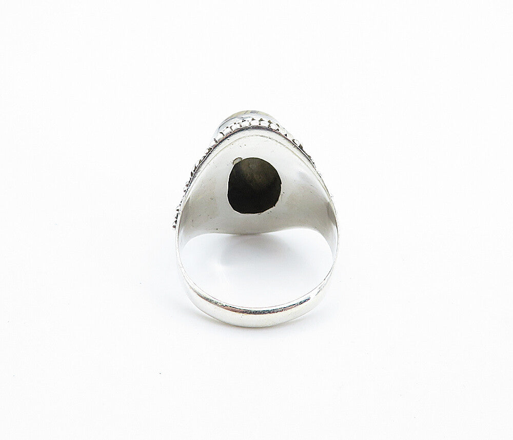 925 Sterling Silver  Cabochon Cut Agate Oval Cocktail Ring Sz 8.5  RG7751