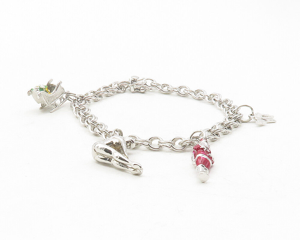 925 Sterling Silver  Shiny Enamel Coated Assorted Charm Chain Bracelet  BT4737