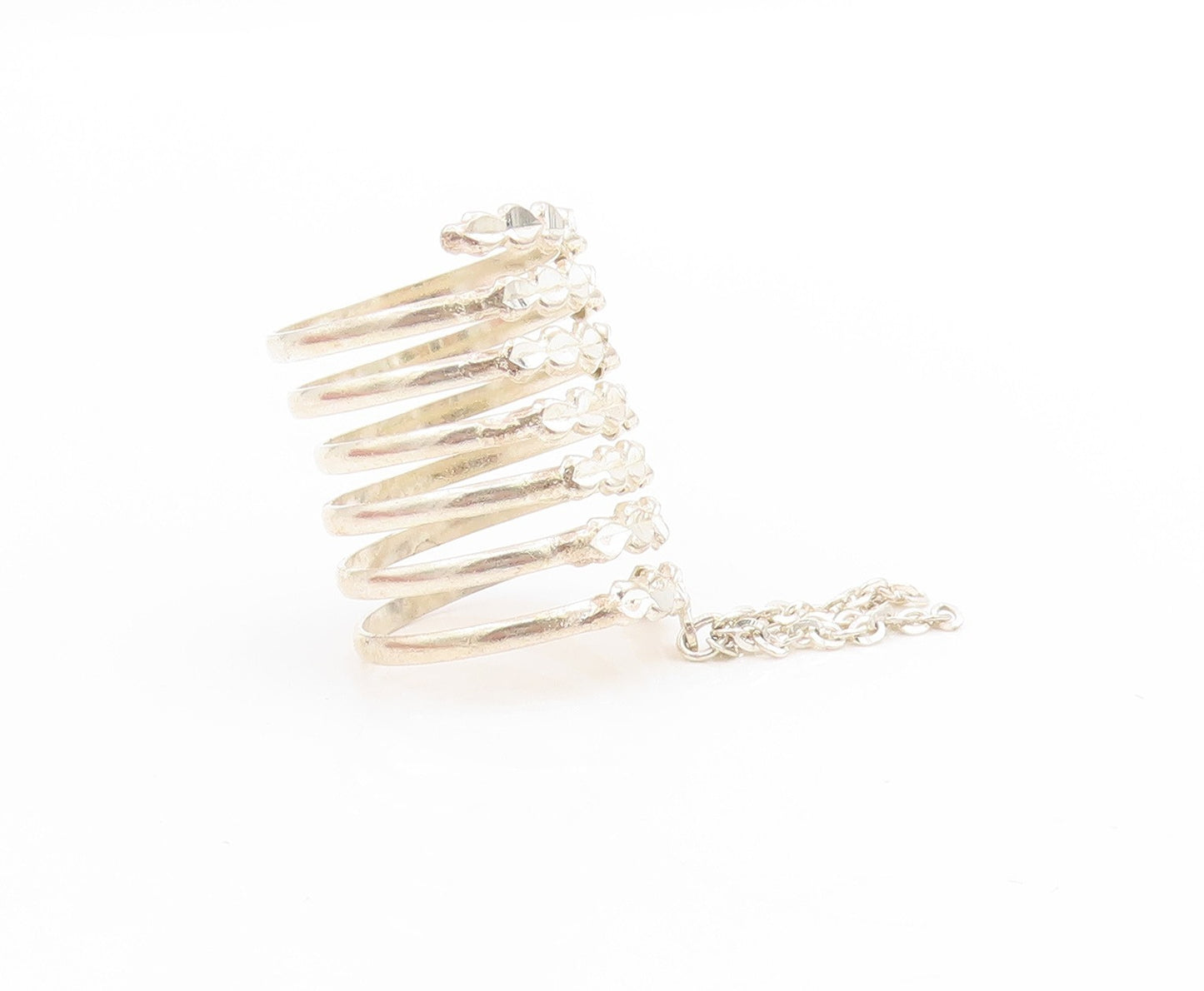 925 Sterling Silver Vintage Ring Spiral Coil Dangling Chain Band Sz 10.5 RG34057