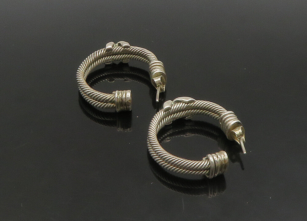 MEXICO 925 Sterling Silver  Vintage Shiny Double Twist Hoop Earrings  EG11417