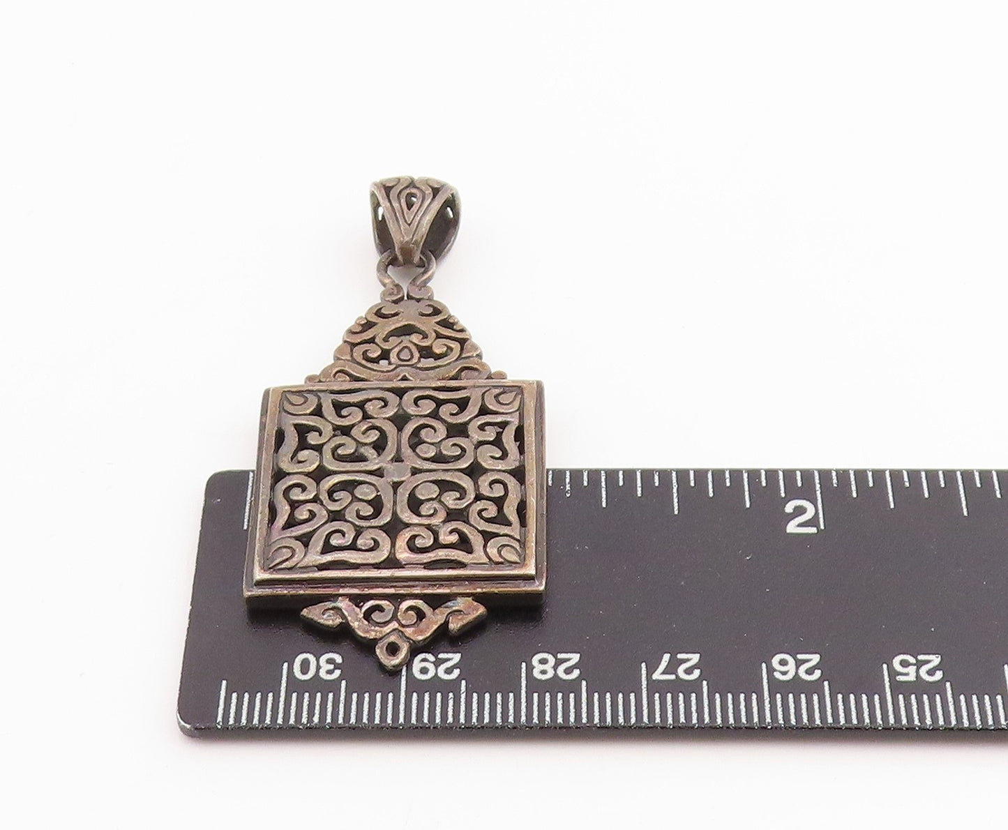 925 Sterling Silver Vintage Pendant Dark Tone Geometric Scrollwork Frame PT25188