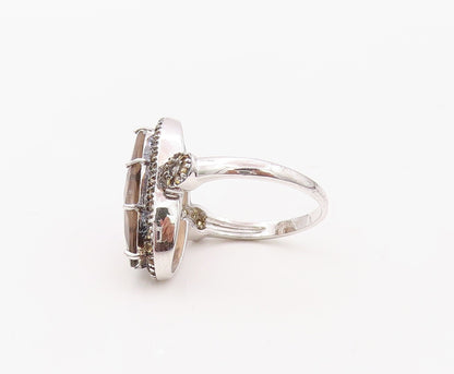 925 Sterling Silver Vintage Ring Oval Smoky Quartz Halo Citrine Sz 10.5  RG30762