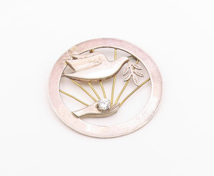 MISTY TAYLOR 925 Silver  Vintage Cubic Zirconia Hand & Dove Brooch Pin  BP6769
